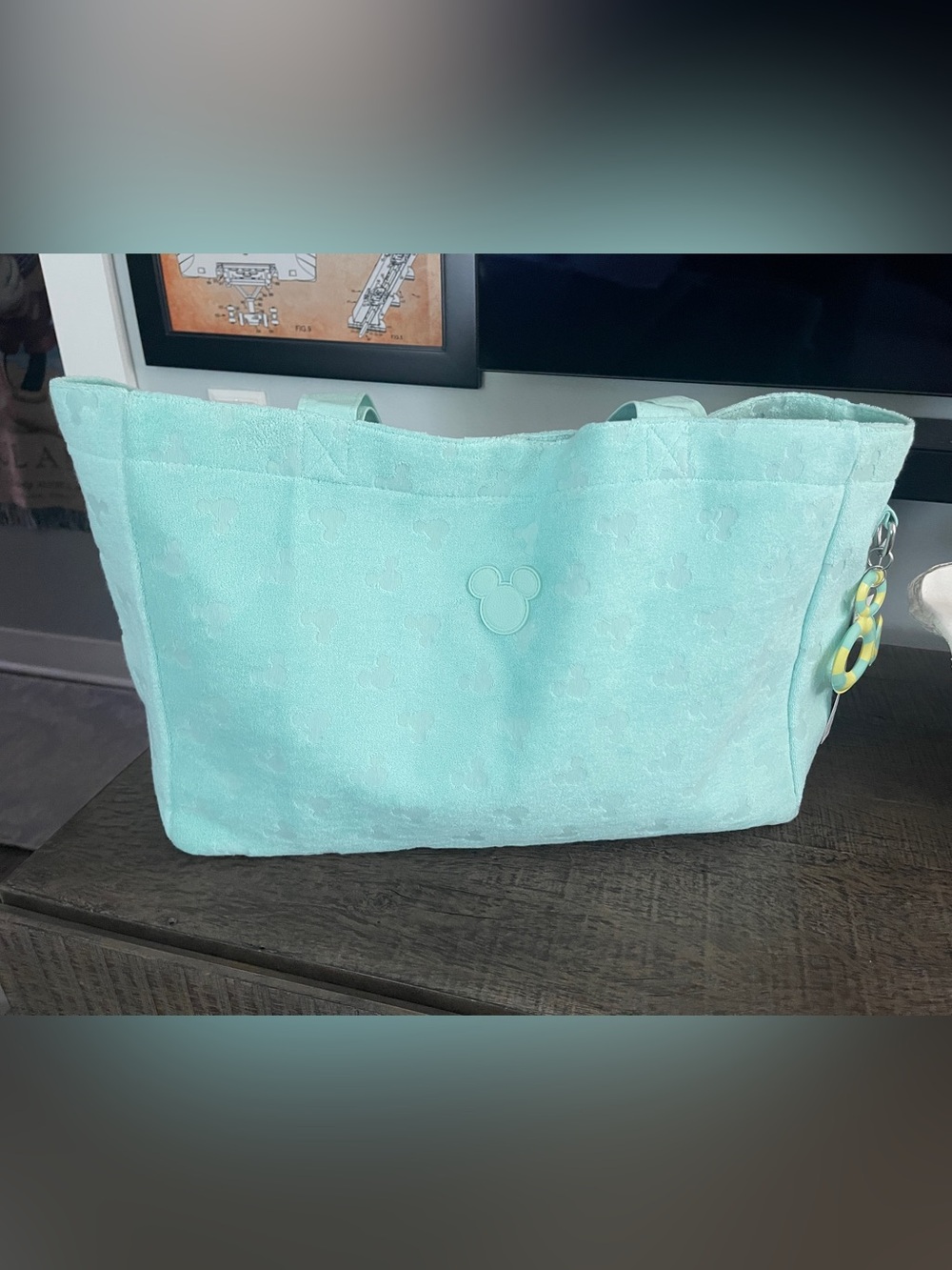 Disney Mint Green Mickey Head Beach Tote Bag-NWT